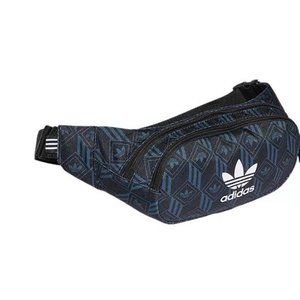 New Adidas Blue Black Monogram Graphic Adjustable Waist Bag Pouch Belt Bag